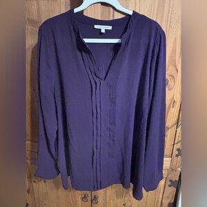41 Hawthorn Purple Pleated V-Neck Blouse 2x
